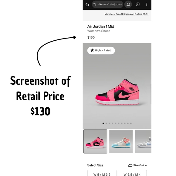 Nike Air Jordan 1 Mid GS Girls Leather Sneakers Pink Black Size Youth 7/Womens 8 - Picture 8 of 15